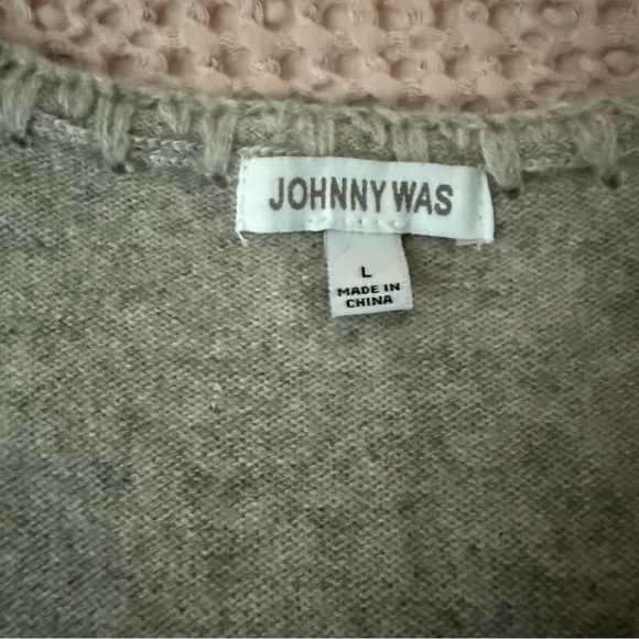 J Johnny Was Whip Stitch Sweater L – 100% Cashmere Blush Pink & Gray Colorblock - Picture 3 of 10